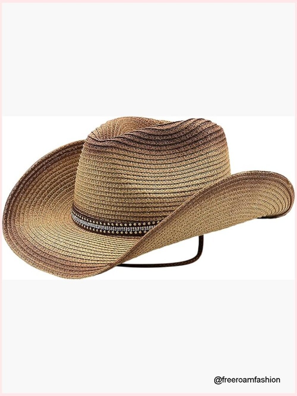 Unisex Foldable Straw Cowboy Hat with Chin Strap for Outdoor Travel